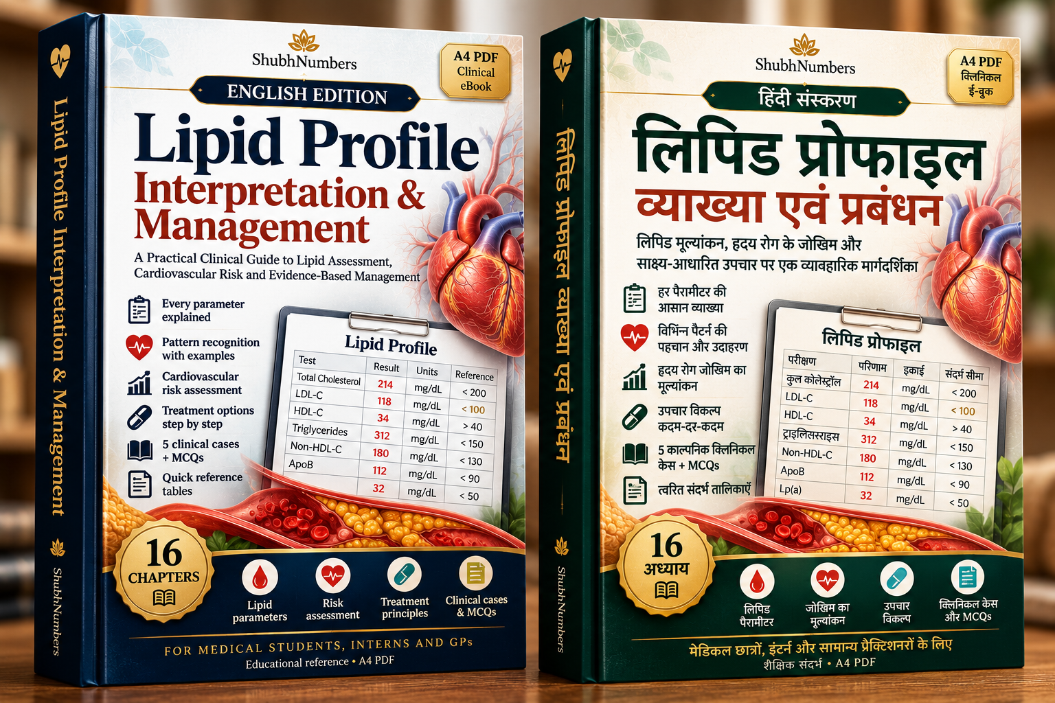 Lipid Profile Interpretation & Management™ — English and Hindi edition covers